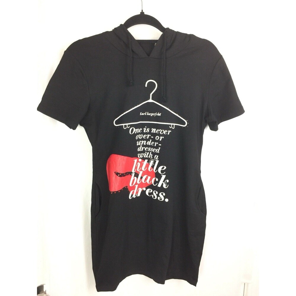 Miss Morena Junior’s Black Hoodie Dress Bling Kiss Lips Graphic Pockets Sz M New